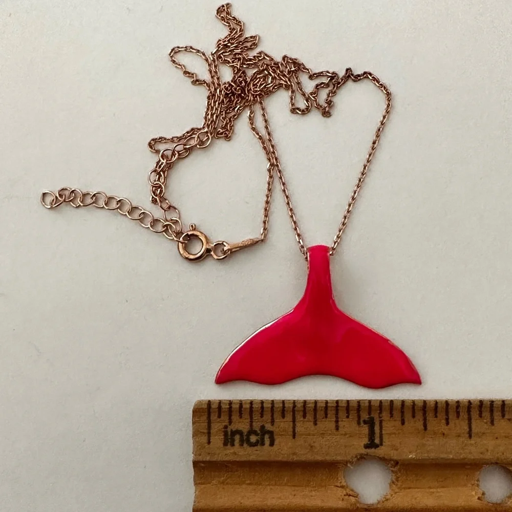 🧜‍♀️ 925 Silver necklace whale tail hand made pink color enamel